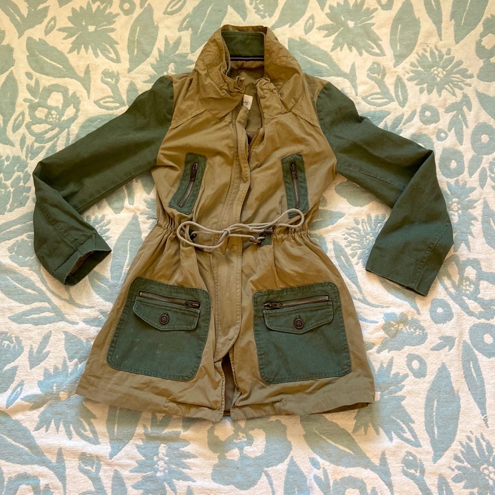 Size Small Maison Jules Midi Military Style Green Jacket with Pockets